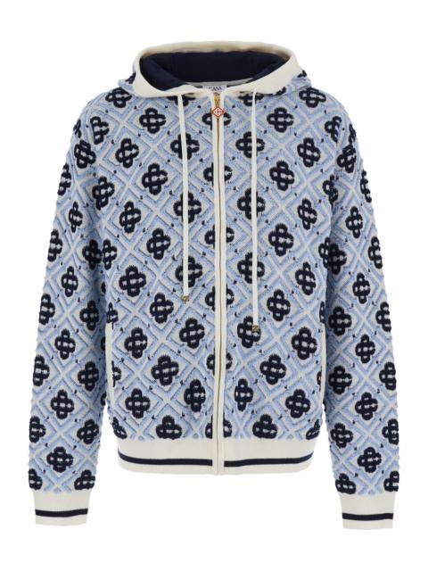 CASABLANCA Casablanca Men Light Blue Hooded Sweatshirt With Drawstring And All-Over Logo Motif In Wool Man