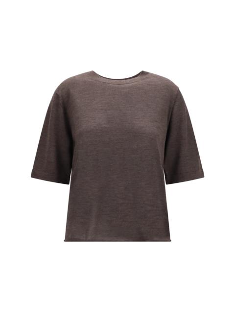 Loulou de Saison Loulou De Saison Nala Fine-knit Cashmere T-shirt Brown Melange