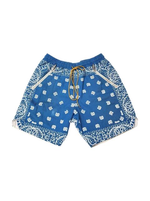 Rhude Bandana Print Drawstring Cotton Shorts Blue Size Large