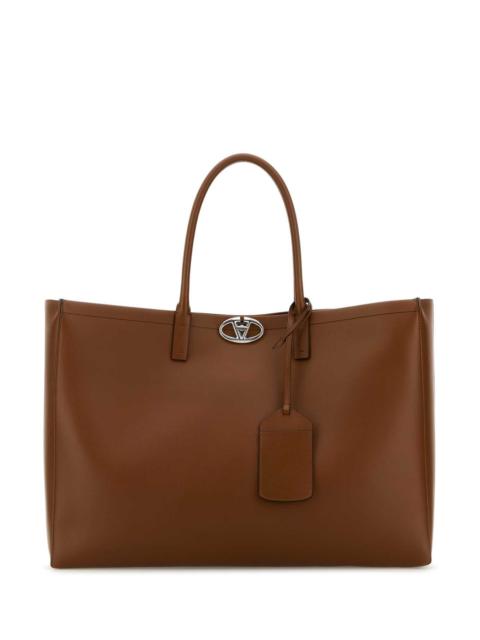 Valentino Valentino Garavani Men Brown Leather Vlogo Shopping Bag