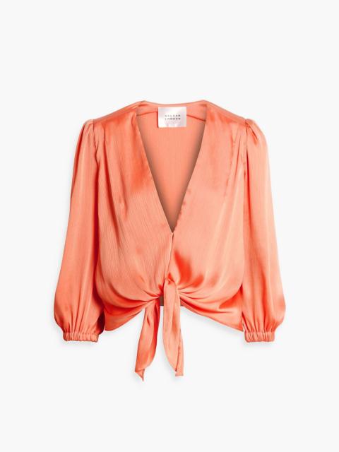 Other Designers Tie-front plissé-satin blouse