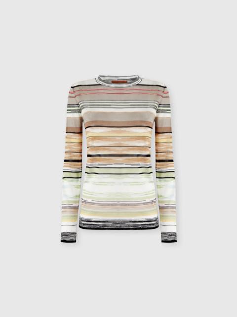 Missoni Missoni Striped Flame Viscose Crewneck Sweater in Green& Brown at Nordstrom