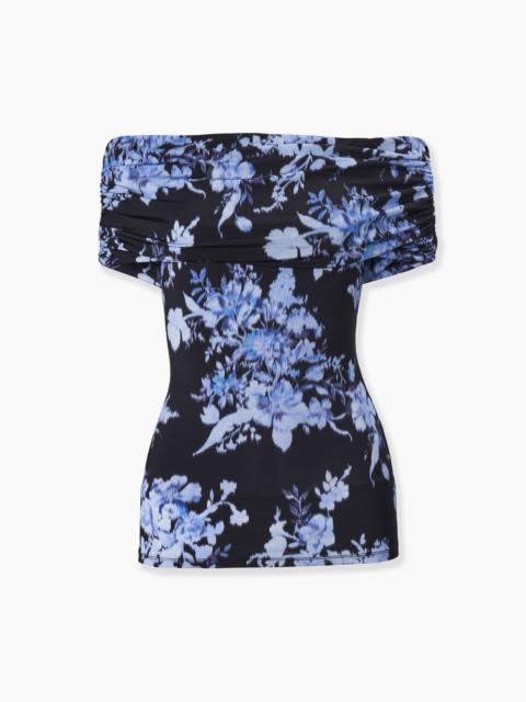 CAROLINA HERRERA Floral-Print Ruched Jersey Top