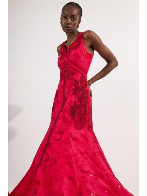 KAREN MILLEN Burnout Embellished And Beaded Open Back Woven Maxi Dress