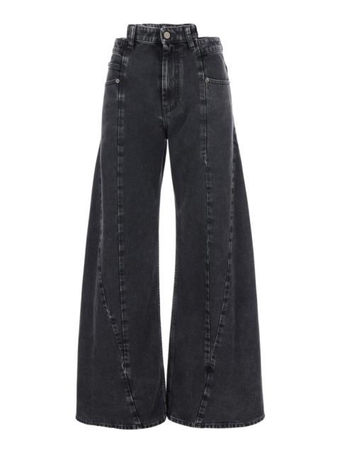 Maison Margiela Maison Margiela Women Wide-Leg Jeans With Four Stitching Points Logo In Black Denim For Women