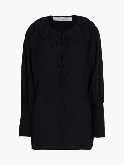 Other Designers Niklo ruffled shirred silk crepe de chine top