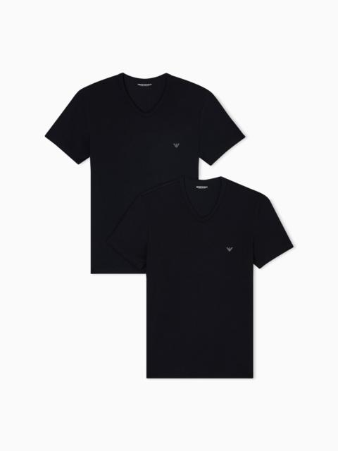 EMPORIO ARMANI TWO-PACK OF STRETCH JERSEY LOUNGEWEAR V-NECK T-SHIRTS