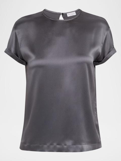 Brunello Cucinelli Monili Stretch Satin T-Shirt