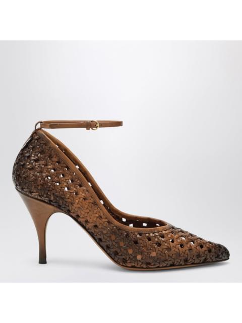 Miu Miu Miu Miu Cognac-Colored Woven Leather Pumps Women