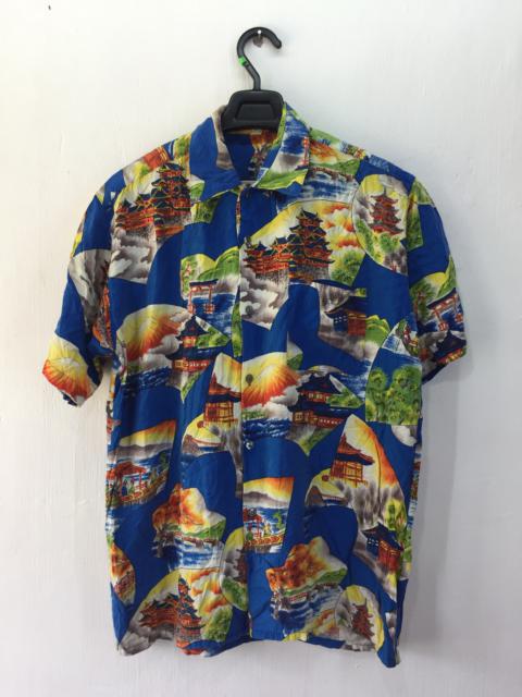 Other Designers Vintage - VTG HAWAIIAN RAYON SHIRT JAPANESE CASTLE AND MOUNT FUJI