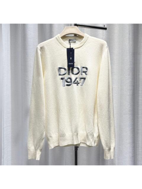 Dior Dior Knit 1947 Embroidered Logo Wool Beige Long Sleeve Sweater
