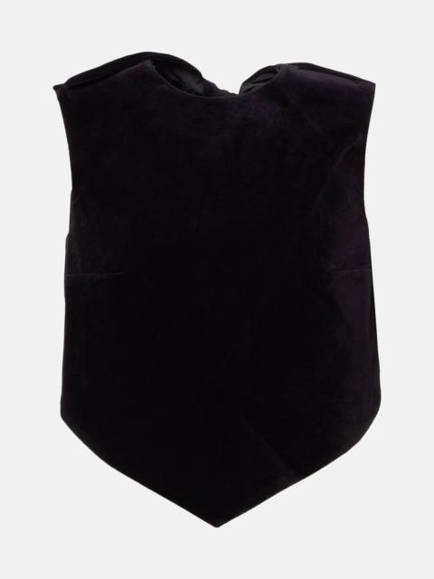 PATOU Bow-detail cotton-blend velvet crop top