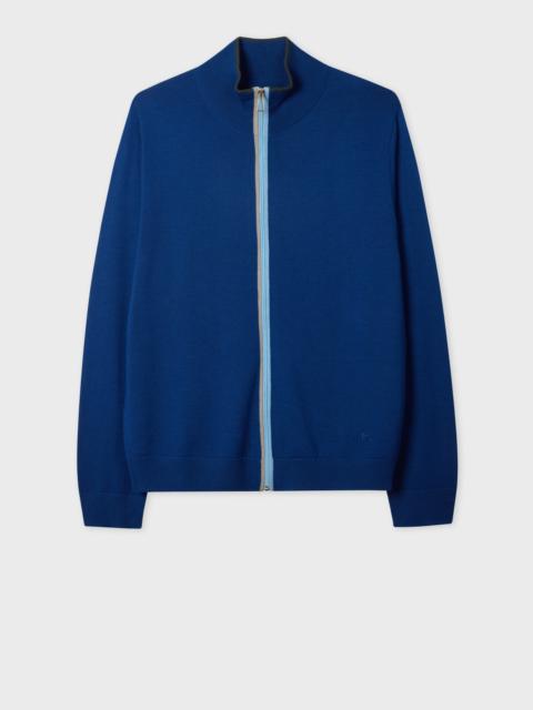 Paul Smith Blue Merino Wool Zip-Through Cardigan