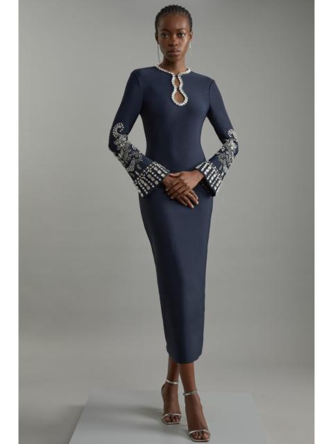 KAREN MILLEN Figure Form Bandage Knit Embellished Wide Sleeve Maxi Dress