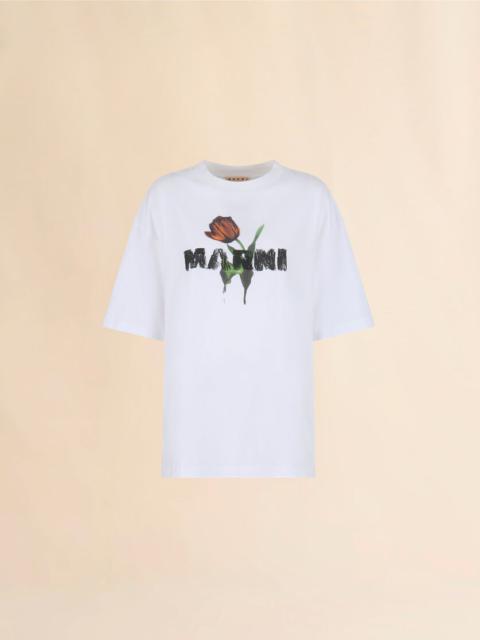 Marni WHITE COTTON T-SHIRT WITH TULIP PRINT
