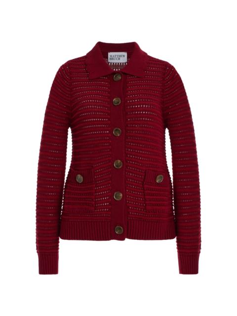 MATTHEW BRUCH Striped Cotton-Blend Knit Cardigan burgundy