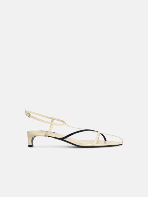 Jil Sander 'CAGE' CHALK WHITE LEATHER SANDALS WITH TWO-TONE WOVEN STRAPS AND LOW HEELS