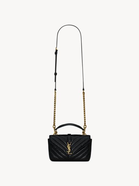 SAINT LAURENT COLLEGE MINI CHAIN BAG IN SHINY CRACKLED LEATHER