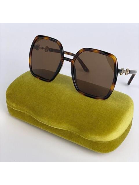 GUCCI SALE! NEW Gucci GG0890S 002  Havana Brown Metal Rectangle Women Sunglasses