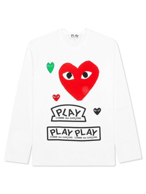 Comme des Garçons PLAY COMME DES GARCONS PLAY RED MULTI LOGO L/S T-SHIRT - WHITE