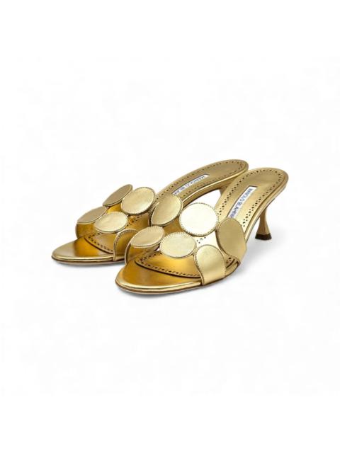 Manolo Blahnik Haribalmu 50 Leather Pumps Mules Gold EU 39 US 8.5 NWB $925