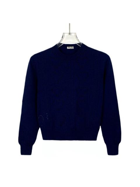 Miu Miu Miu Miu Womens Dark Blue Virgin Wool Heart Pattern Long Sleeve Sweater Size 36 X