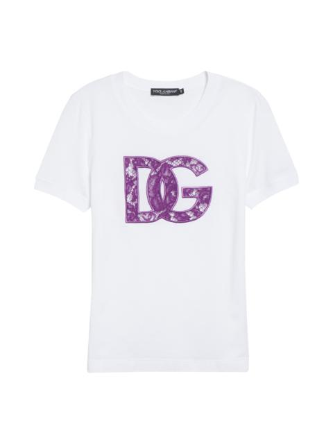 Dolce & Gabbana Dolce&Gabbana Lace Inset Jersey Logo T-Shirt in W0800 Bianco Ottico at Nordstrom