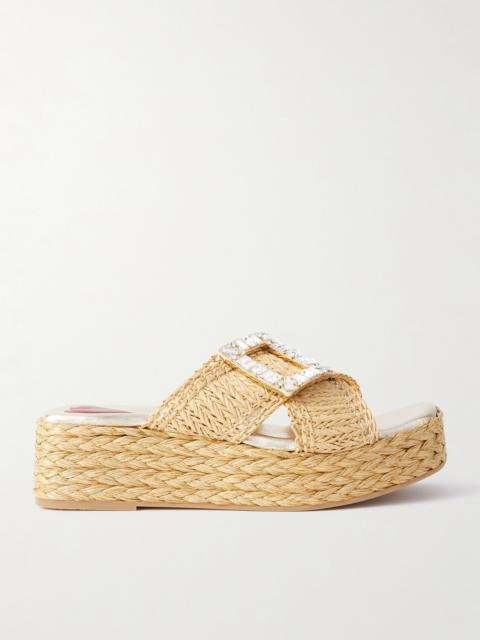 Roger Vivier 60 Embellished Raffia Platform Mules