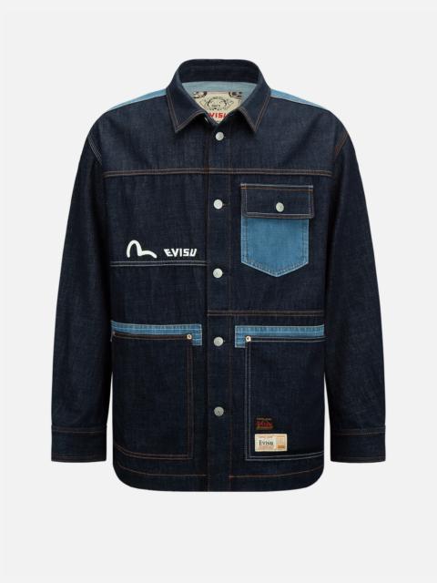 EVISU Vintage Handwritten Logo Embroidered Denim Shirt Jacket