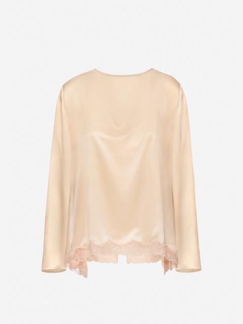 MAGDA BUTRYM Silk long-sleeve blouse with lace trim in peach