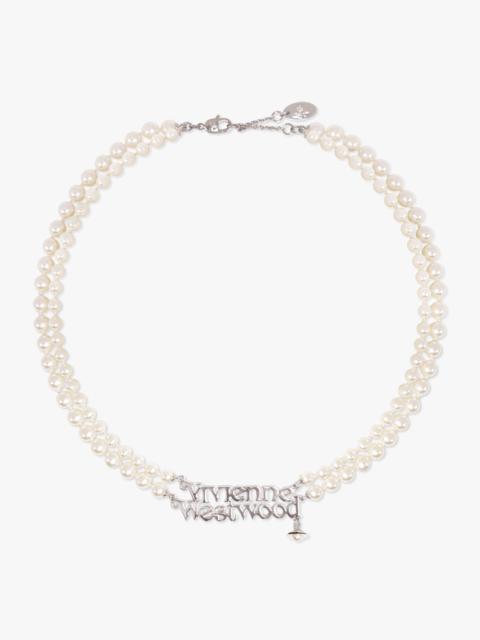 Vivienne Westwood AMELIA LOGO PEARL DOUBLE ROW NECKLACE | WHITE/SILVER