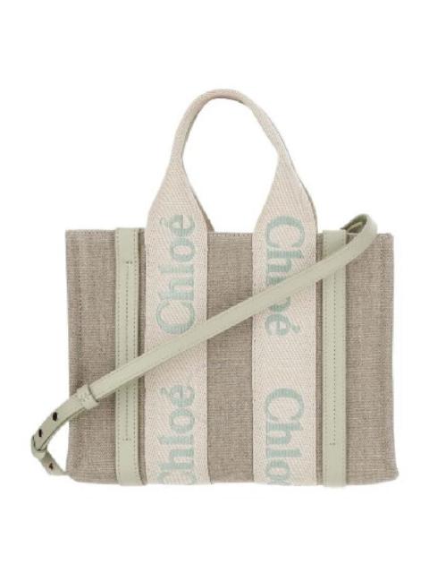 Chloe Small Woody Logo Linen Tote Bag