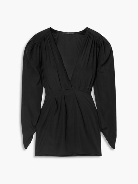 Other Designers Wrap-effect gathered silk mini dress