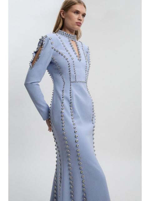 KAREN MILLEN Petite Crystal Embellished Woven Plunge Maxi Dress