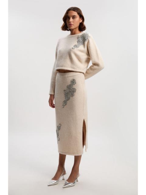 KAREN MILLEN Wool Blend Embellished Cosy Pencil Midi Skirt