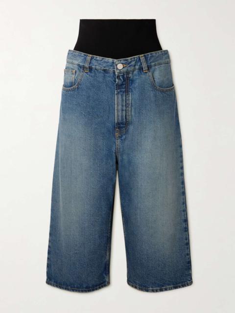 Jersey-trimmed denim shorts Blue