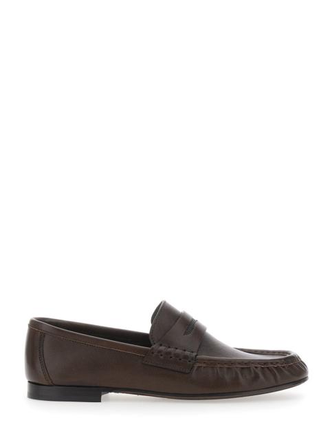 Brunello Cucinelli Brunello Cucinelli Women Brown Loafers With Monile Detail And Gathered Leather Toe In Leather For Wo