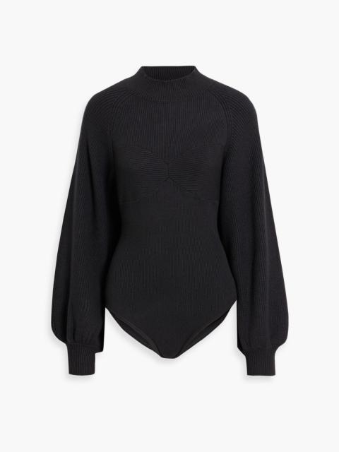 FARM RIO Twisted cutout ribbed-knit bodysuit