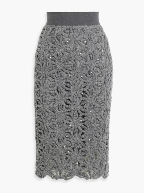 Brunello Cucinelli Sequin-embellished wool-blend skirt