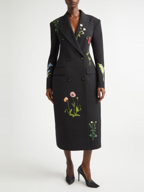 Stella McCartney Stella McCartney Flower Embroidered Wool Coat in Black at Nordstrom