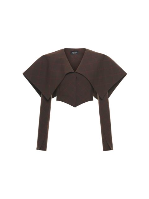 A.W.A.K.E. MODE Collared Checked Stretch-Wool Cropped Blazer brown