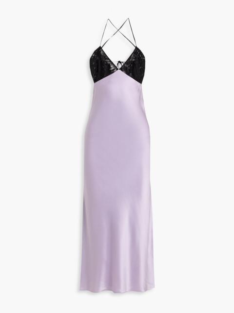 THE SEI Lace-paneled silk-satin maxi dress