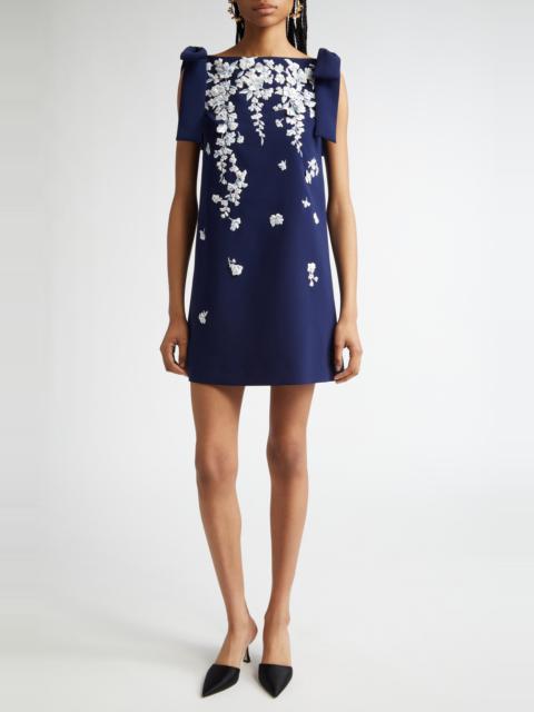 CAROLINA HERRERA Carolina Herrera Floral Embroidered Stretch Stretch Crepe Minidress in Midnight Multi at Nordstrom