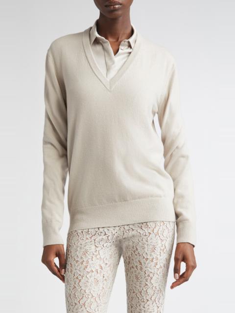 MICHAEL KORS COLLECTION Michael Kors Collection V-Neck Cashmere Sweater in Oyster at Nordstrom