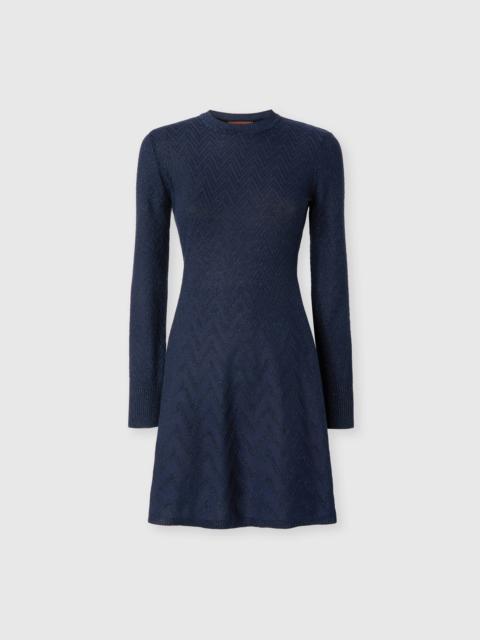Missoni Missoni Women's Short Flared Dress With Long Sleeves And Jacquard Detailing in Blue at Nordstrom