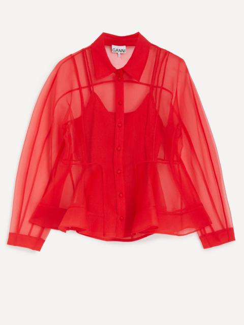 GANNI Red Organza Peplum Shirt