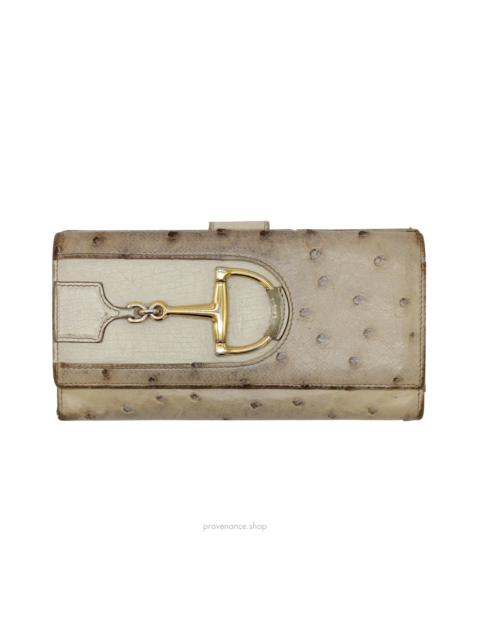 GUCCI Horsebit Long Wallet - Ivory Ostrich Leather