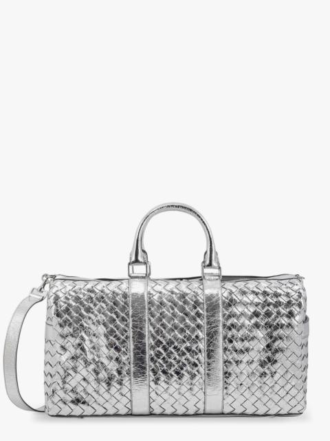 Bottega Veneta Silver Leather Duffle Bag With Intrecciato Motif
