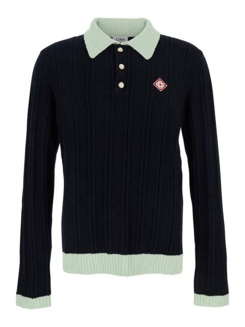 CASABLANCA Casablanca Men Black Polo Shirt With Classic Collar And Logo Patch On The Front In Cotton Blend Man