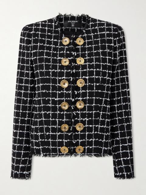 Balmain Frayed Checked Bouclé-tweed Jacket